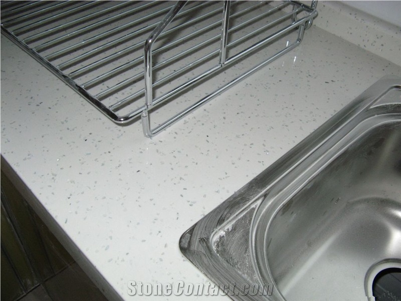 Manmade White Galaxy Quartz Stone Kitchen Countertop