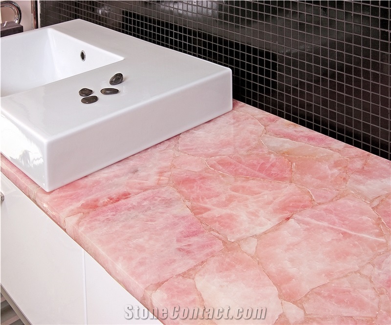 Pink Crystal Gemstone Slas &Tiles,Pink Crystal Semipresious Stone Wall Panel,Transparent Tile Home Decor