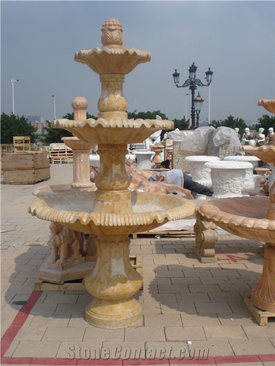 Fargo Egypt Golden Yellow Marble 3 Layers Sculptured Water Fountains, Yellow Marble Garden Fountains for Exterior Water Features