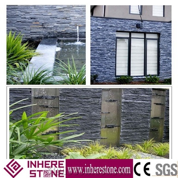 Natural Black Slate Cultured Stone, Wall Cladding, Exposed Wall Stone