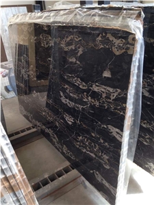 Portoro Nero Marble Tiles & Slabs, Black Polished Marble Floor Tiles, Covering Tiles Italy