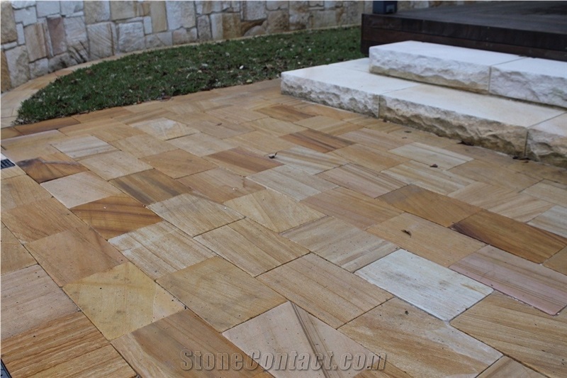 Teakwood Sandstone Pavers Tiles 300x300x30mm, Yellow Sandstone Patio Pavers, Paving Tiles
