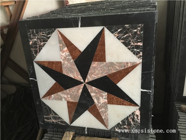 China Agate Red Marble Mix Black Marble & White Marble Waterjet Medallions for Interior Stone Flooring-01