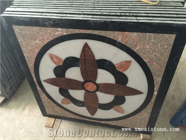 China Agate Red Marble Mix Black Marble & White Marble Waterjet Medallions for Interior Stone Flooring-01