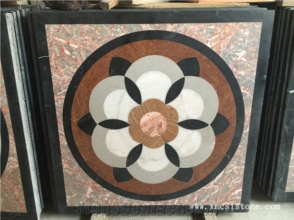 China Agate Red Marble Mix Black Marble & White Marble Waterjet Medallions for Interior Stone Flooring-02