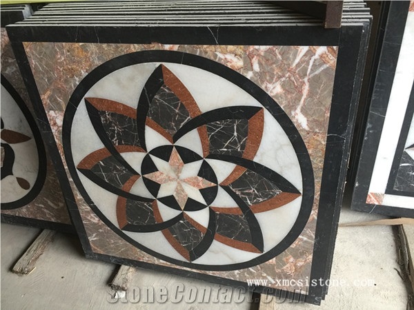 China Agate Red Marble Mix China Nero Marquina Marble & White Marble Waterjet Medallions for Interior Stone Flooring-01