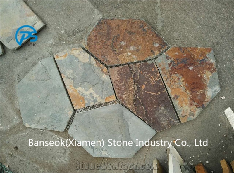 China Slate Flagstone, Multicolor Slate Stone，Irregular Flagstone