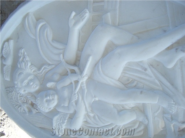 Caving White Marble Round Relief