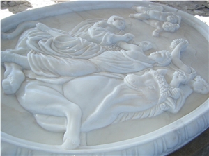 Caving White Marble Round Relief