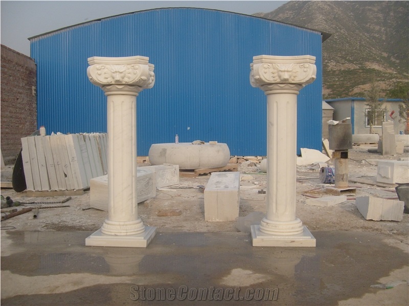 China Fangshan White Marble Roman Sculptured Columns, Outdoor Building Stone Architectural Columns, Exterior Landscaping Stones Columns