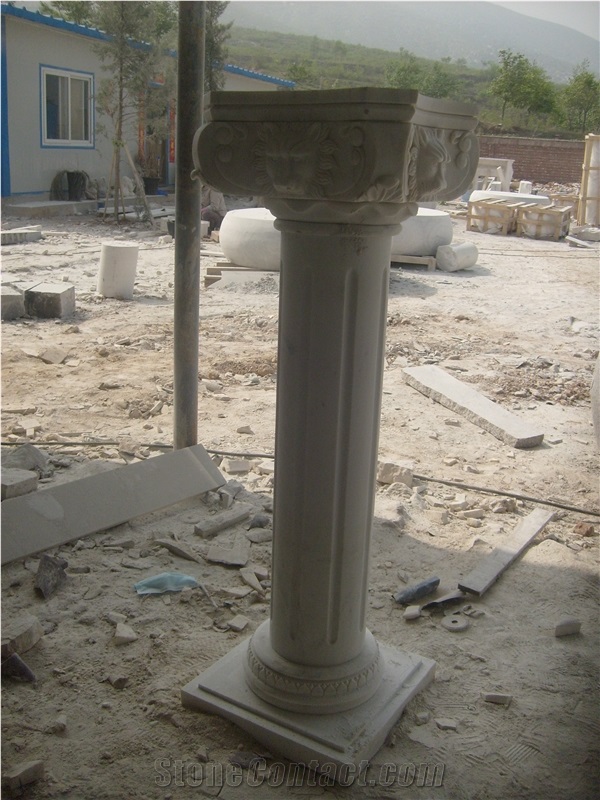 China Fangshan White Marble Roman Sculptured Columns, Outdoor Building Stone Architectural Columns, Exterior Landscaping Stones Columns