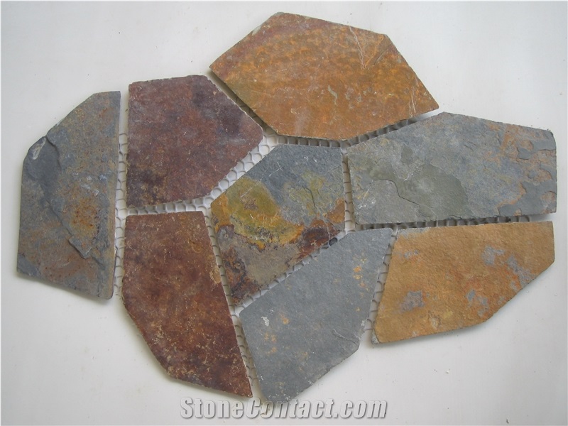 Natural Slate Flagstone, China Multicolor Slate Flagstone for Exterior Floor Paving and Wall Covering