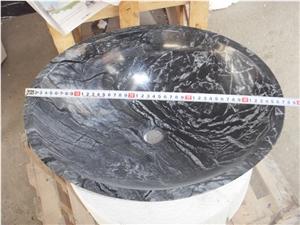 Polished Black Zebra Marble Sinks and Basins