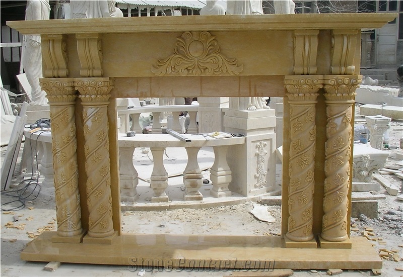 Western Style Fireplace, China Beige Marble Fireplace