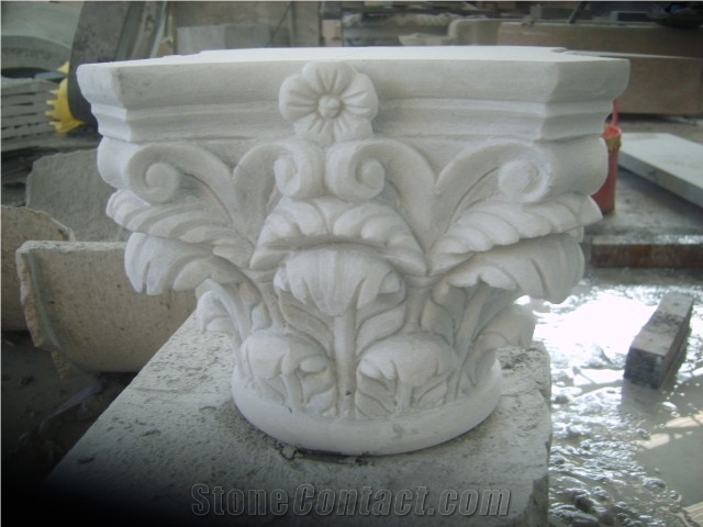 White Marble Column Base,Hand-Carved Column, Crystal White Marble Column