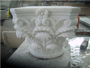 White Marble Column Base,Hand-Carved Column, Crystal White Marble Column