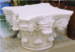 White Marble Column Base,Hand-Carved Column, White Vein Grey Marble Column