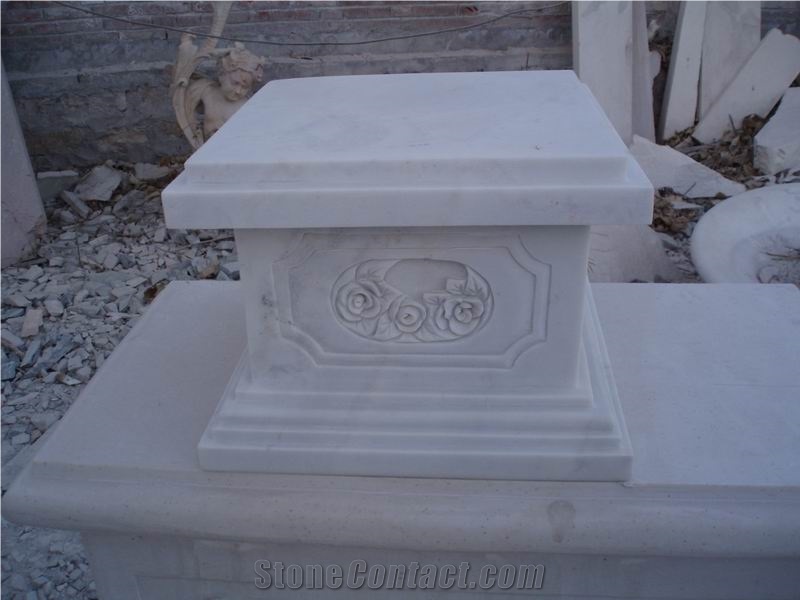 White Marble Columns Based and Tops, White Vein Grey Marble Columns