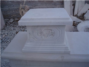 White Marble Columns Based and Tops, White Vein Grey Marble Columns