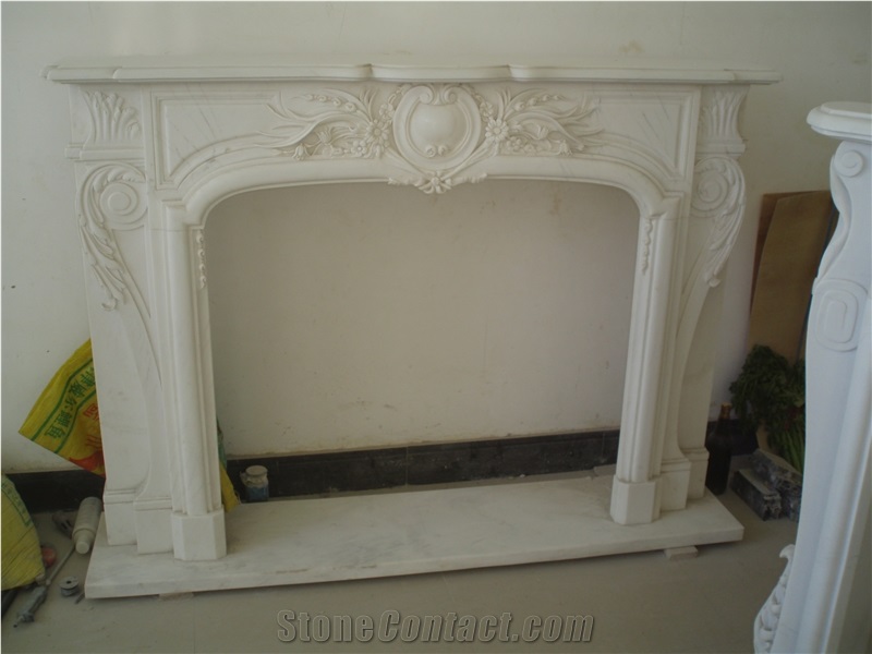 White Marble Stone Fireplace, Fireplace Mantel