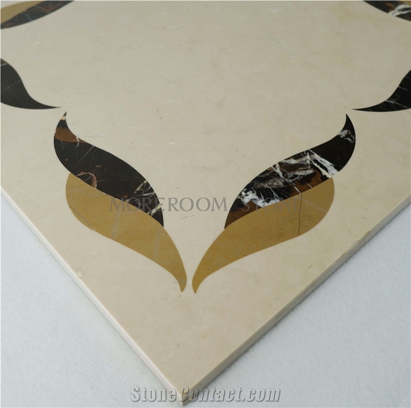 Amarillo Oro & Black Flower Marble Laminated Flooring Panel
