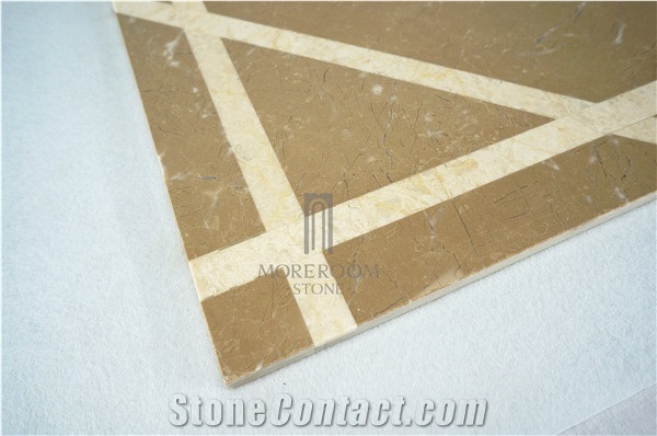 Australia Queensland Golden Beige Marble Laminated Medallions Tiles, Polished Marble Tile Hall Floor