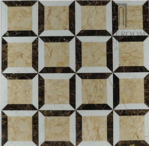 Beige Marble Medallion and White Color Cross Pattern Beautiful Floor Ceramic