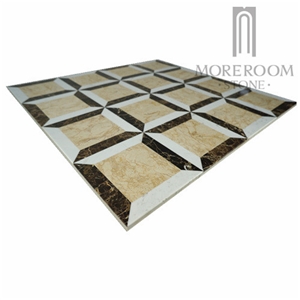 Beige Marble Medallion and White Color Cross Pattern Beautiful Floor Ceramic