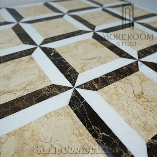 Beige Marble Medallion and White Color Cross Pattern Beautiful Floor Ceramic