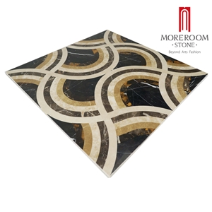 Flower Water-Jet Laminated Marble Pattern Flooring Medallion Tile