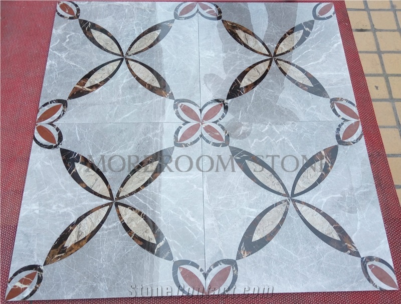 High Quality Marble Medallion, Polished Laminated Marble Flower Marble Floor Design Natural Stone Grey Marble Tiles Marble Floor Design Pictures Marble Inlay