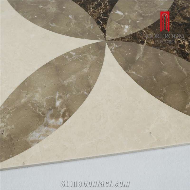 Iran Bosy Grey Marble & Cream Marfil Marble Laminated Flooring Medallion