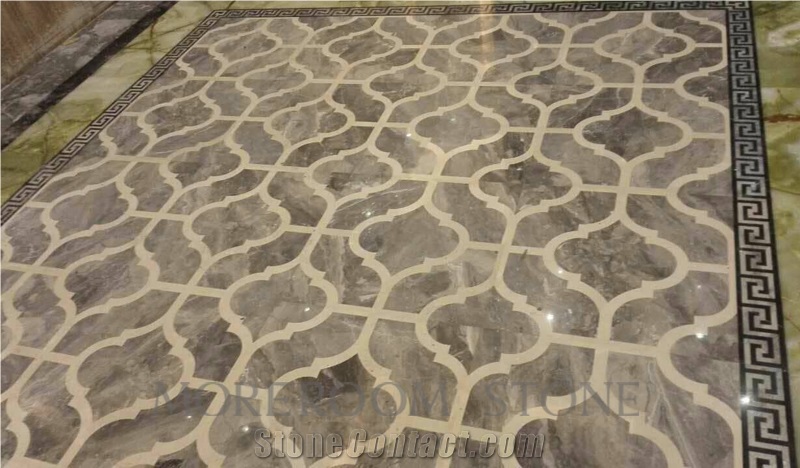 Italy Marble Price Polished Grey Marble Tiles Water Jet Medallion Marble Flooring Medallion Square Medallion Ceramic Backed