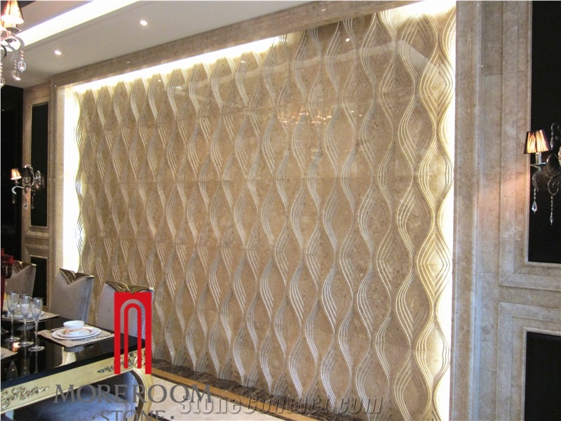 Italy New Wall Design Crema Marfil Exterior 3d Marble Shower Wall Panel