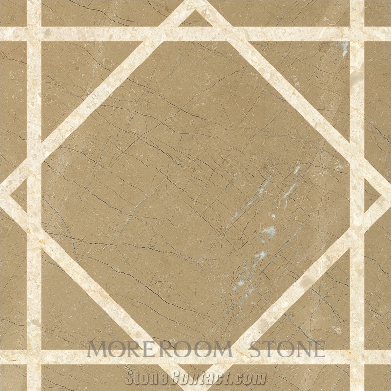 Moreroom Design Australia Golden Beige Composited Marble Waterjet Medallion , Polishing Floor Medallion Tiles, Marble Floor Design Pictures