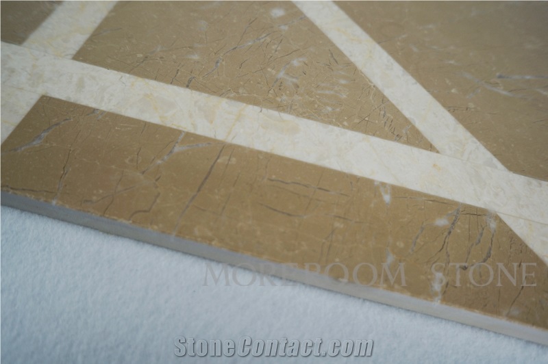 Moreroom Design Australia Golden Beige Composited Marble Waterjet Medallion , Polishing Floor Medallion Tiles, Marble Floor Design Pictures