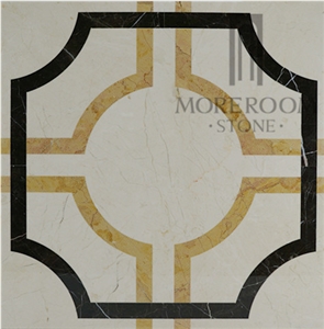 Oman Oriental Beige Marble Laminated Ceramic Backed Marble Panel Carpet Medallions