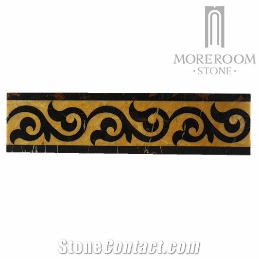 Portoro Gold Marble and Chile Andes Golden Marble Flooring Border Designs Interior Decoration