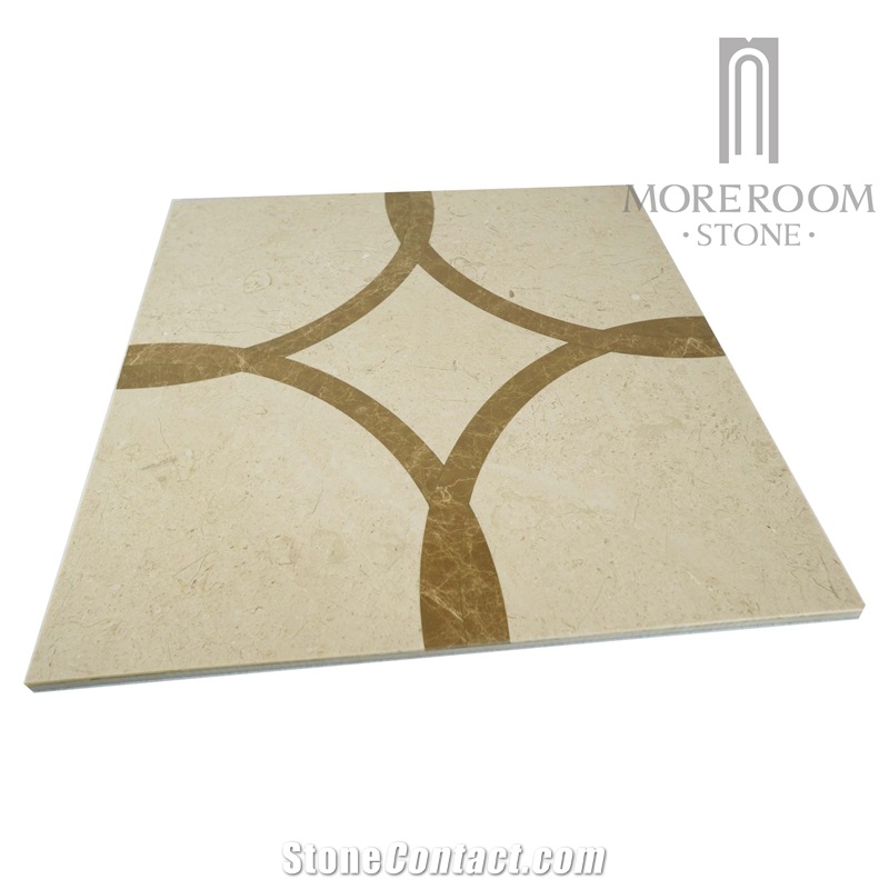 Spain Crema Marfil Marble & Light Emperador Marble Thin Laminated Water-Jet Medallions