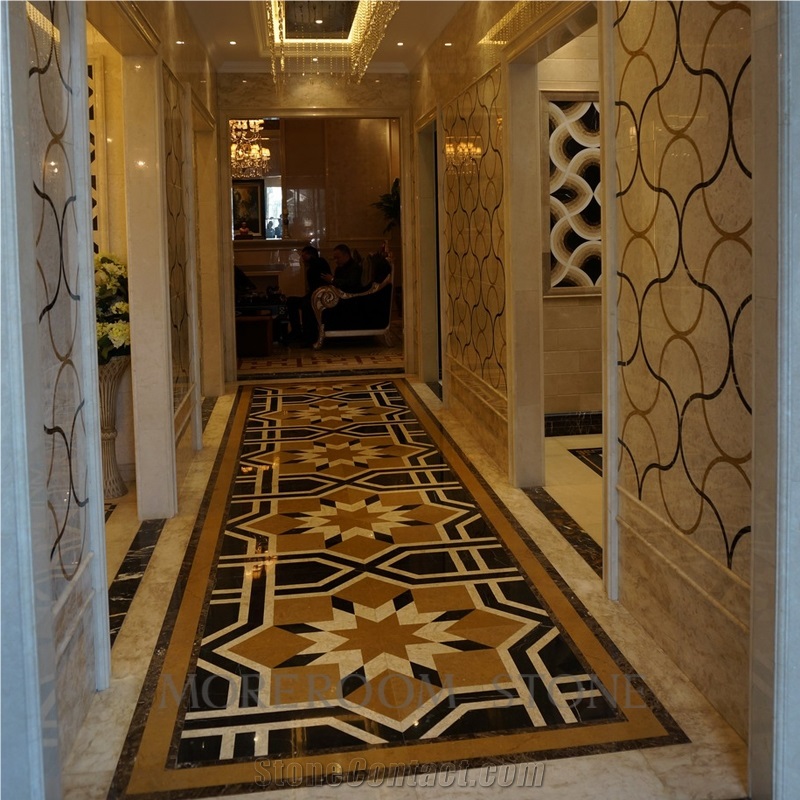 Spanish Nero Marquina Marble Floor Design Pictures Round Medallions Tiles, Polished Water Jet Marble Floor Medallion Tiles