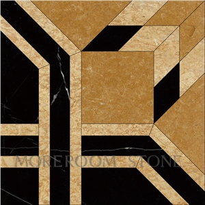 Spanish Nero Marquina Marble Floor Design Pictures Round Medallions Tiles, Polished Water Jet Marble Floor Medallion Tiles
