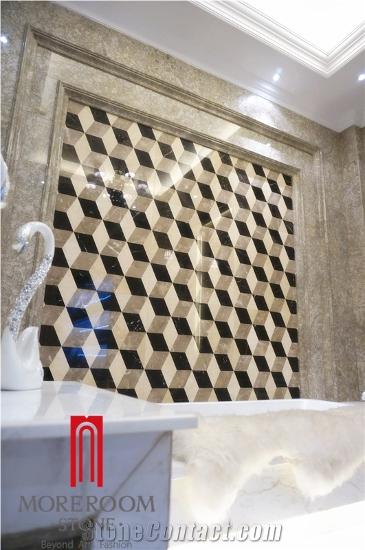 Turkey Akcakisrak Koyu Bosy Grey Magic Cube Marble Medallion Tile for Villa Design