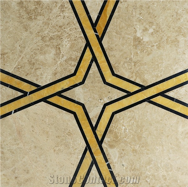Turkey Cappuccino Light Marble & Golden Onyx Pattern, Thin Laminated Water-Jet Medallions Tiles