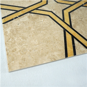 Turkey Cappuccino Light Marble & Golden Onyx Pattern, Thin Laminated Water-Jet Medallions Tiles