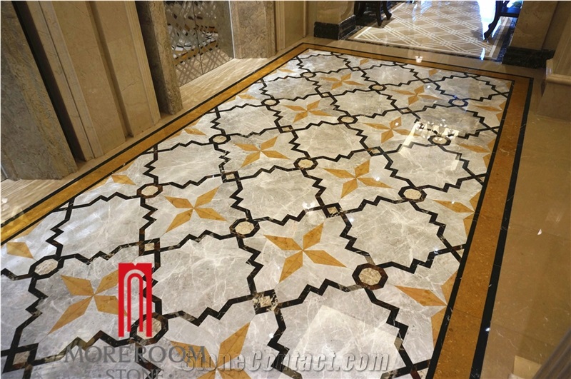 Turkey Gray Emperedor Marble Watejet Medallion Floor Tile for Elevator Lobby