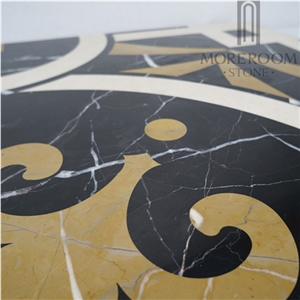 Turkey Sakarya Black Magic Marble Laminated Marble Carpet Medallion with Aluminum Honeycomb Backed