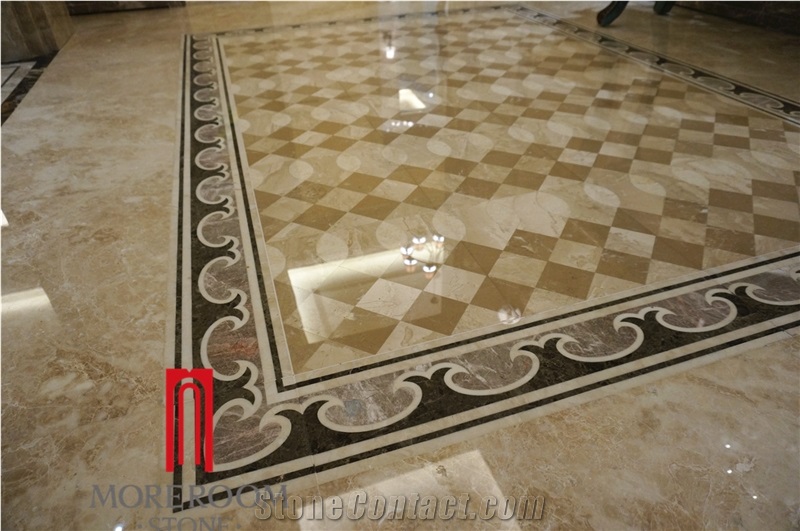 Turkey Yenipazar Wave Beige Marble Square Waterjet Design Wall Panel for House Decoration