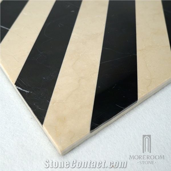 Zig-Zag Black and Beige Marble Cross Shape Waterjet Marble Floor and Wall Tile