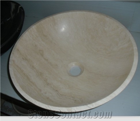 Natural Stone Beige Travertine Kitchen Sinks, Bathroom Sinks, Round Wash Basins, Wash Bowls, Rectangle Basins