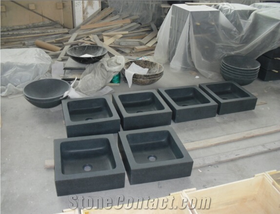 Square Granite Stone Basins, Square Kitchen Sinks, Black Color Stone Wash Bowls